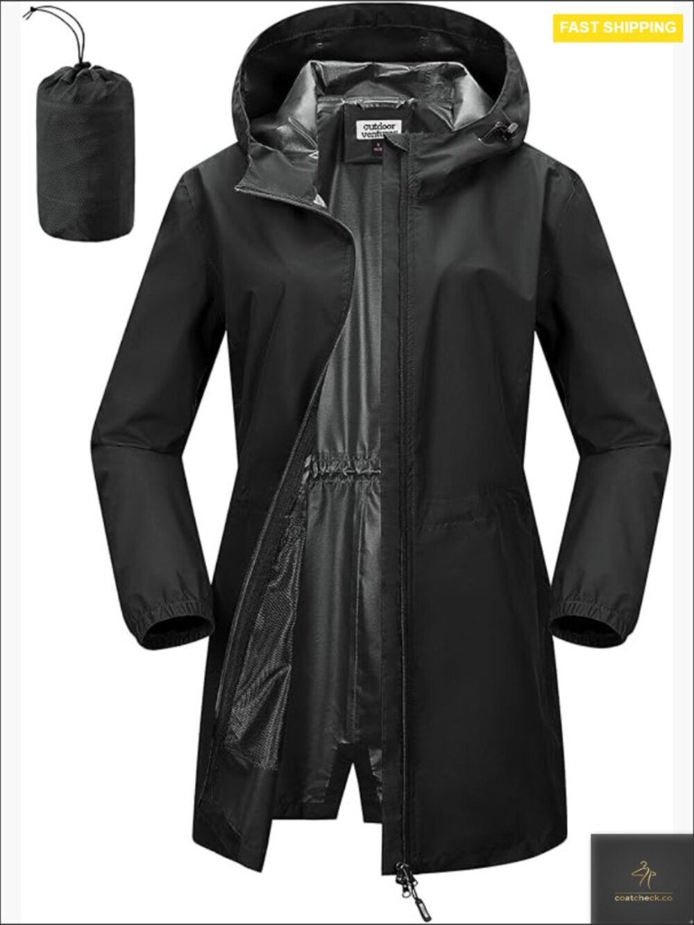 Waterproof Packable Trench Rain Jacket Lightweight Windproof Hooded Travel